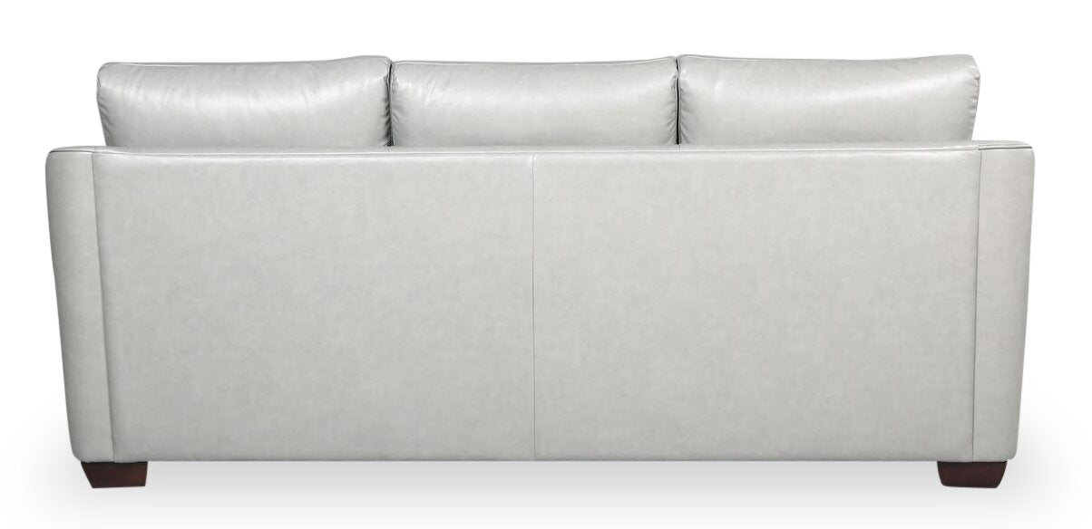 Cindy Crawford Home Royce 84" Genuine Leather Sofa with Removable Cushions and Wood Legs - Dove Grey | Sofa Royce de Cindy Crawford Home de 84 po en cuir véritable avec coussins amovibles et pattes en bois - gris tourterelle