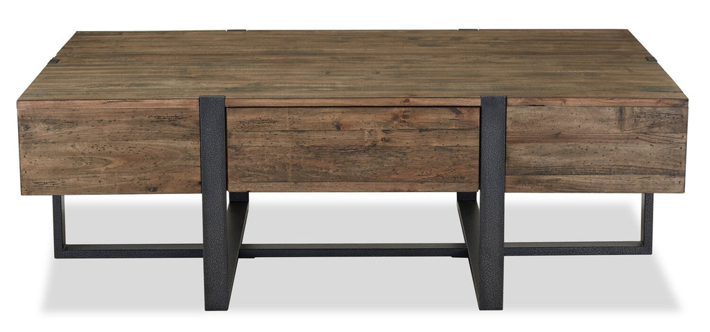 Manchester 54" Rustic Coffee Table with Storage - Brown Wood with Iron Base|Table à café rustique Manchester de 54 po avec rangement - bois brun avec base en fer