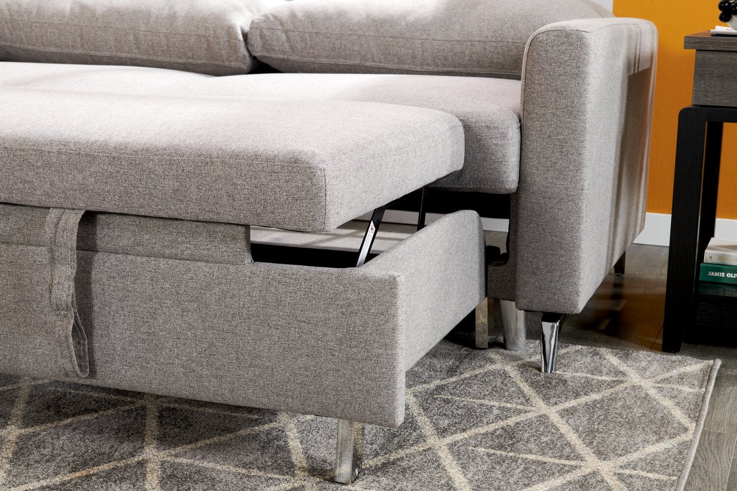 Wilson 77.5" Linen-Look Fabric Sleeper Sofa with Drop-Down Back Cushions and Metal Legs - Solis Grey  | Sofa-lit Wilson de 77,5 po en tissu d’apparence lin avec coussins de dossier rabattables et pattes en métal - gris Solis