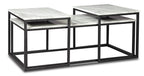 Donnesta 46" Modern 3-Pack Coffee + 2 End Tables - Marble Look with Black Metal Frame|Ensemble 3 tables modernes Donnesta de 46 po (table à café et 2 tables de bout) - imitation de marbre avec armature en métal noir