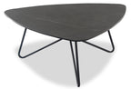 Hamilton 37.99" Modern Triangular Coffee Table - Grey Marble Look Top with Black Metal Legs|Table à café triangulaire moderne Hamilton de 37,99 po - dessus en imitation de marbre gris avec pattes en métal noir