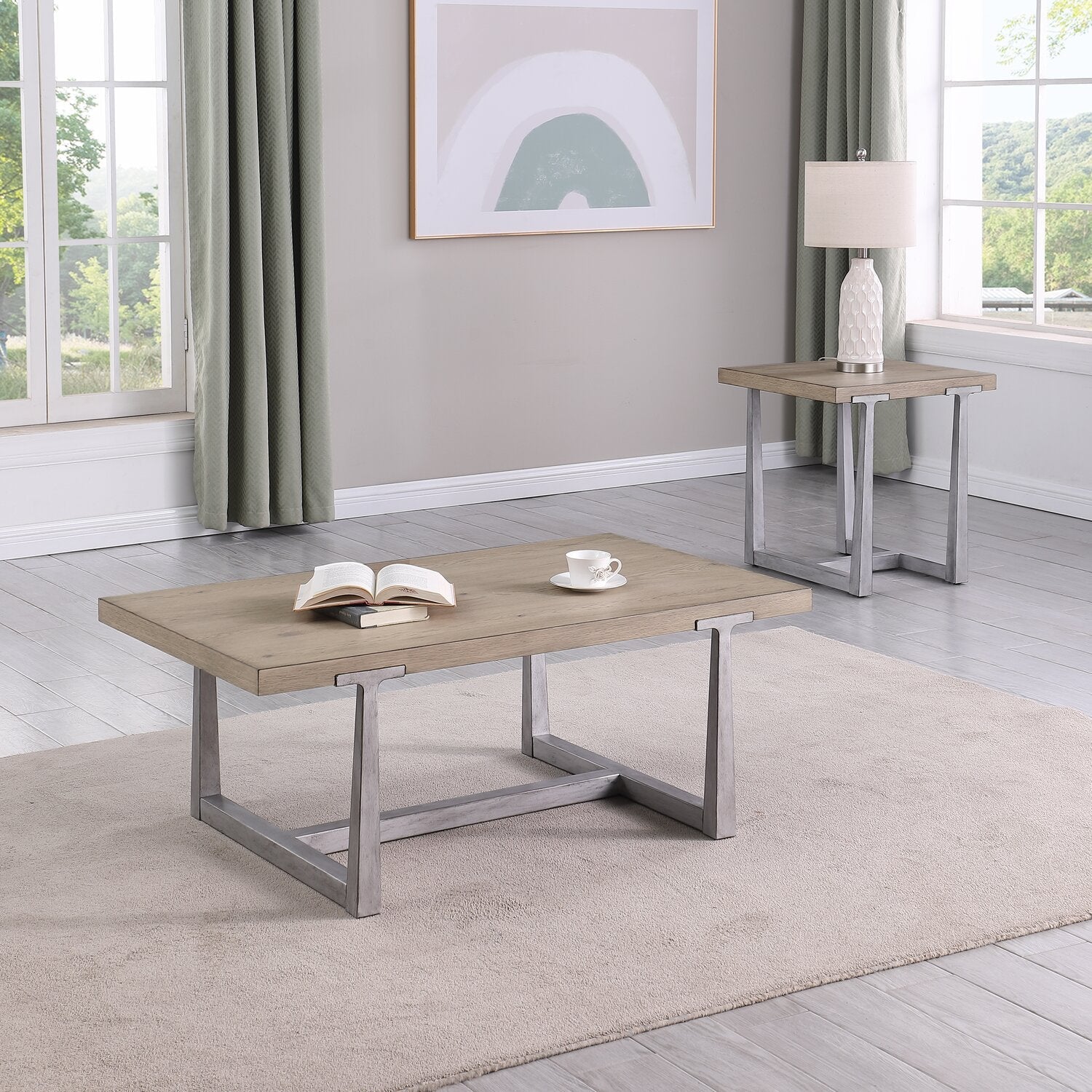 Alton 48" Modern Coffee Table - Light Oak with Grey Metal Legs | Table à café Alton moderne de 48 po - chêne clair avec pattes en métal gris