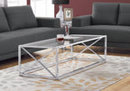 Coral 44" Modern Glass Top Coffee Table - Chrome with Metal Base|Table à café moderne Coral de 44 po avec dessus en verre - chromée avec base en métal