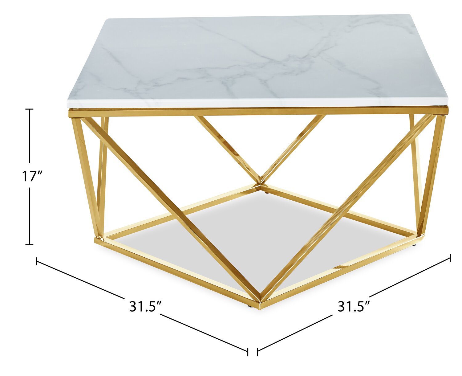Amanda 31.5" Modern Square Coffee Table - White Marble Top with Gold Metal Base | Table à café carrée moderne Amanda de 31,5 po - dessus en marbre blanc avec base en métal doré
