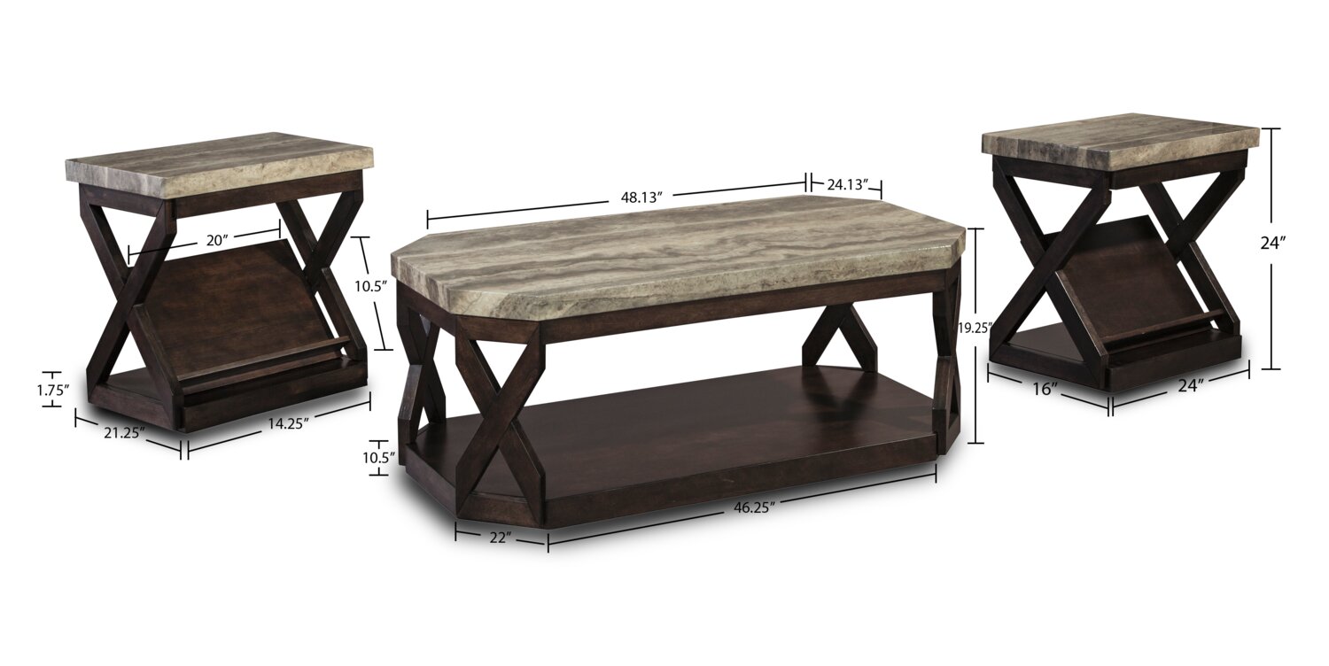 Radilyn 48.13" Traditional 3-Pack Coffee + 2 End Tables with Shelf and Casters - Faux Marble Top wit|Ensemble 3 tables traditionnelles Radilyn de 48,13 po (table à café et 2 tables de bout) avec tablet