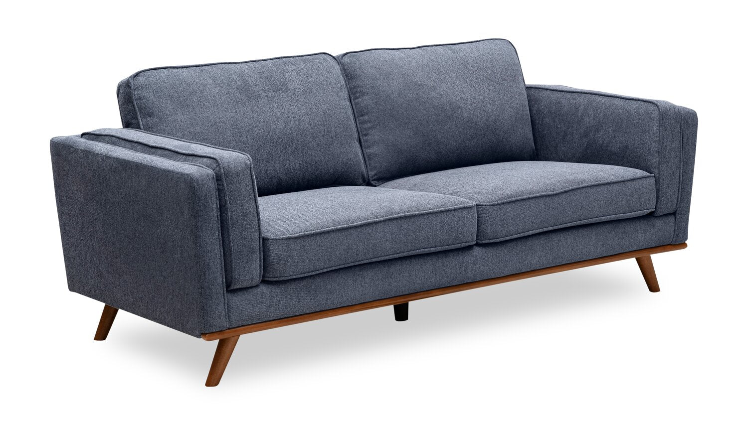 Kort & Co. Kassia 80" Linen-Look Fabric Condo Size Sofa with Wood Base and Legs - Blue | Sofa Kassia de Kort & Co. de 80 po de format condo en tissu d’apparence lin avec base et pattes en bois - bleu