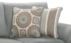 Made in Canada Tula 88" Fabric Sofa with Rolled Arms and Accent Pillows - Mist Grey  | Sofa Tula de 88 po fabriqué au Canada en tissu avec accoudoirs enroulés et coussins décoratifs - gris brume