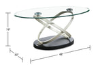 Vikki 48" Modern Oval Glass Top Coffee Table - Glass with Metal Base|Table à café ovale moderne Vikki de 48 po avec dessus en verre - verre avec base en métal
