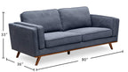 Kort & Co. Kassia 80" Linen-Look Fabric Condo Size Sofa with Wood Base and Legs - Blue | Sofa Kassia de Kort & Co. de 80 po de format condo en tissu d’apparence lin avec base et pattes en bois - bleu
