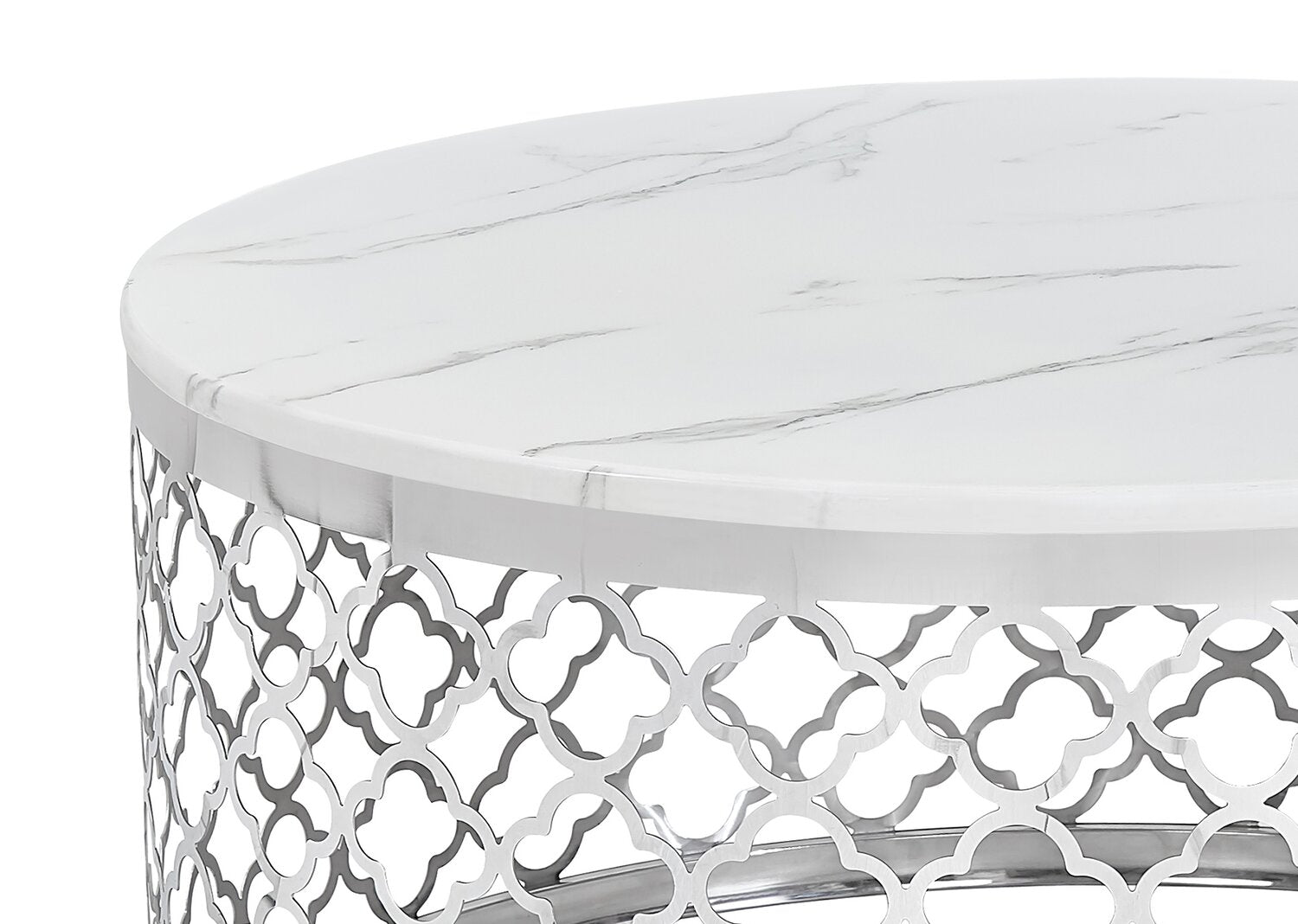 Belle 36" Glam Round Sofa Table - White Marble Top with Stainless Steel Base|Table de salon ronde somptueuse Belle de 36 po - dessus en marbre blanc avec base en acier inoxydable