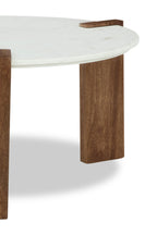 Merlin 33” Round Solid Wood and Marble Coffee Table - White and Brown | Table à café ronde Merlin de 33 po en bois massif et en marbre - blanche et brune