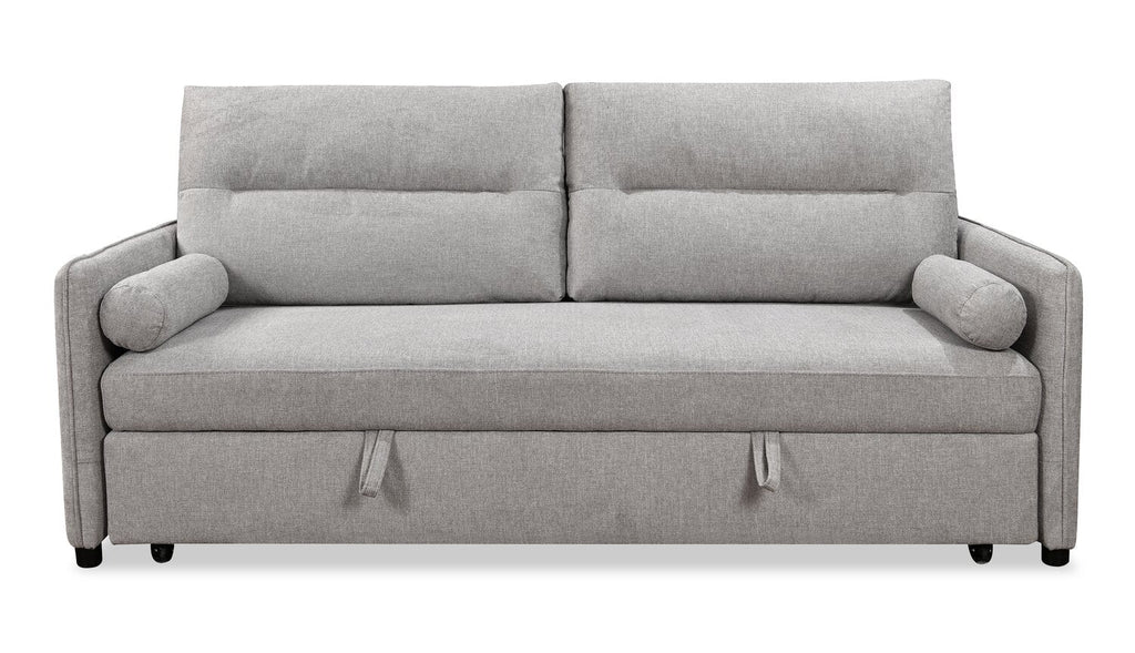 Shadow 82.5" Linen-Look Fabric Sleeper Sofa with Storage and Two Armrest Pillows - Grey | Sofa-lit Shadow de 82,5 po en tissu d’apparence lin avec rangement et deux accoudoirs coussinés - gris