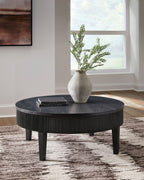 Sanford 42” Contemporary Round Solid Wood Coffee Table with Storage - Black | Table à café ronde contemporaine Sanford de 42 po en bois massif avec rangement - noire