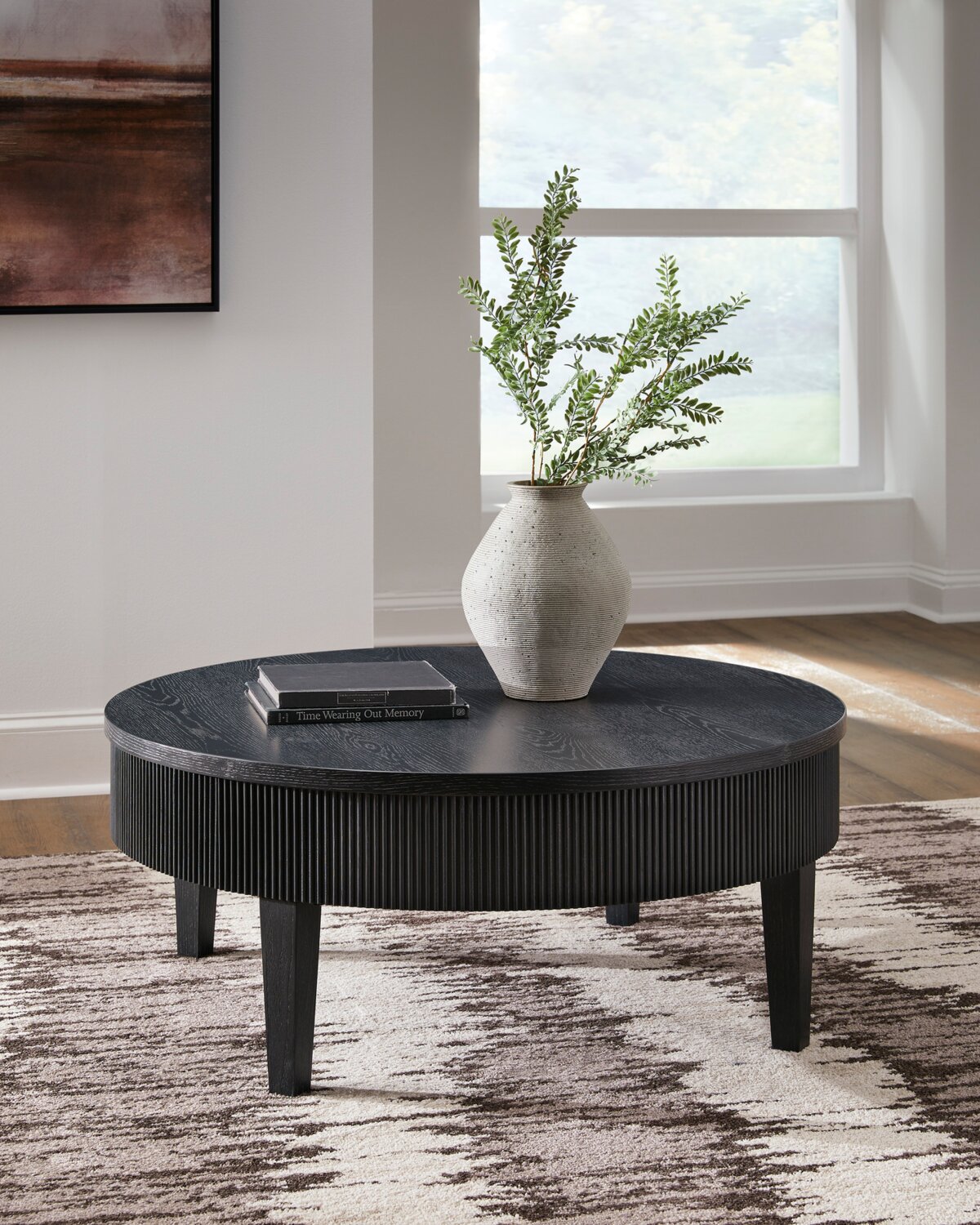 Sanford 42” Contemporary Round Solid Wood Coffee Table with Storage - Black | Table à café ronde contemporaine Sanford de 42 po en bois massif avec rangement - noire