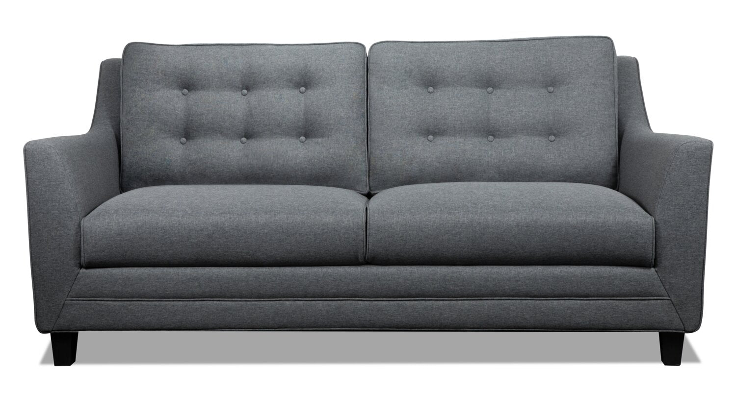 Novalee 75.5" Linen-Look Sofa with Flared Arms and Button Tufting - Grey | Sofa Novalee de 75,5 po en tissu d’apparence lin avec accoudoirs évasés et capitonnage à boutons - gris