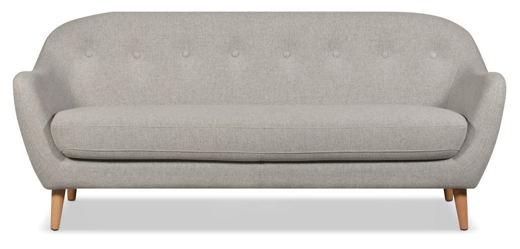 Calla 73.62" Linen-Look Fabric Condo  Size Sofa with Button Tufting and Wood Legs - Light Grey | Sofa Calla de 73,62 po de format condo en tissu d’apparence lin avec capitonnage et pattes en bois - gris clair