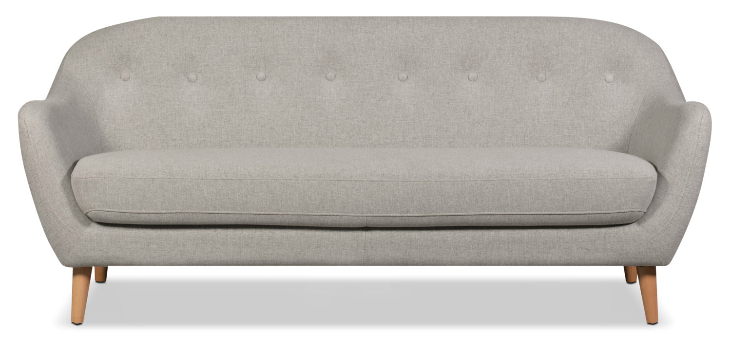 Calla 73.62" Linen-Look Fabric Condo  Size Sofa with Button Tufting and Wood Legs - Light Grey | Sofa Calla de 73,62 po de format condo en tissu d’apparence lin avec capitonnage et pattes en bois - gris clair