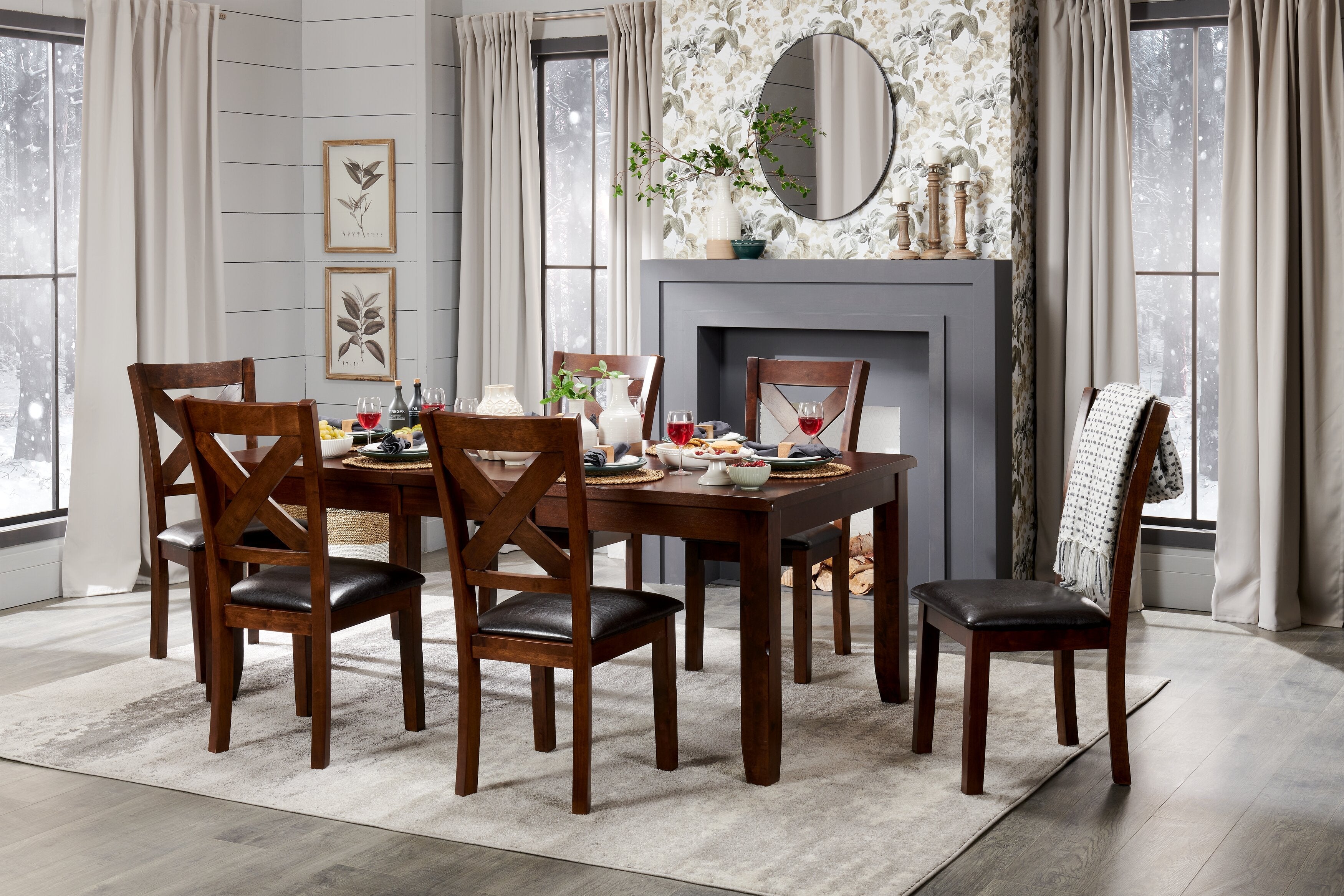Talia Dining Chair with Vegan-Leather Fabric, Cross-Back - Brown | Chaise de salle à manger Talia en tissu de cuir végétalien avec dossier entrecroisé - brune