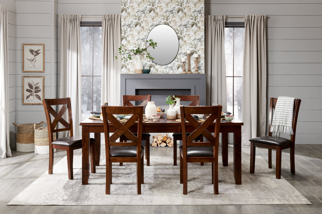 Talia Dining Chair with Vegan-Leather Fabric, Cross-Back - Brown | Chaise de salle à manger Talia en tissu de cuir végétalien avec dossier entrecroisé - brune