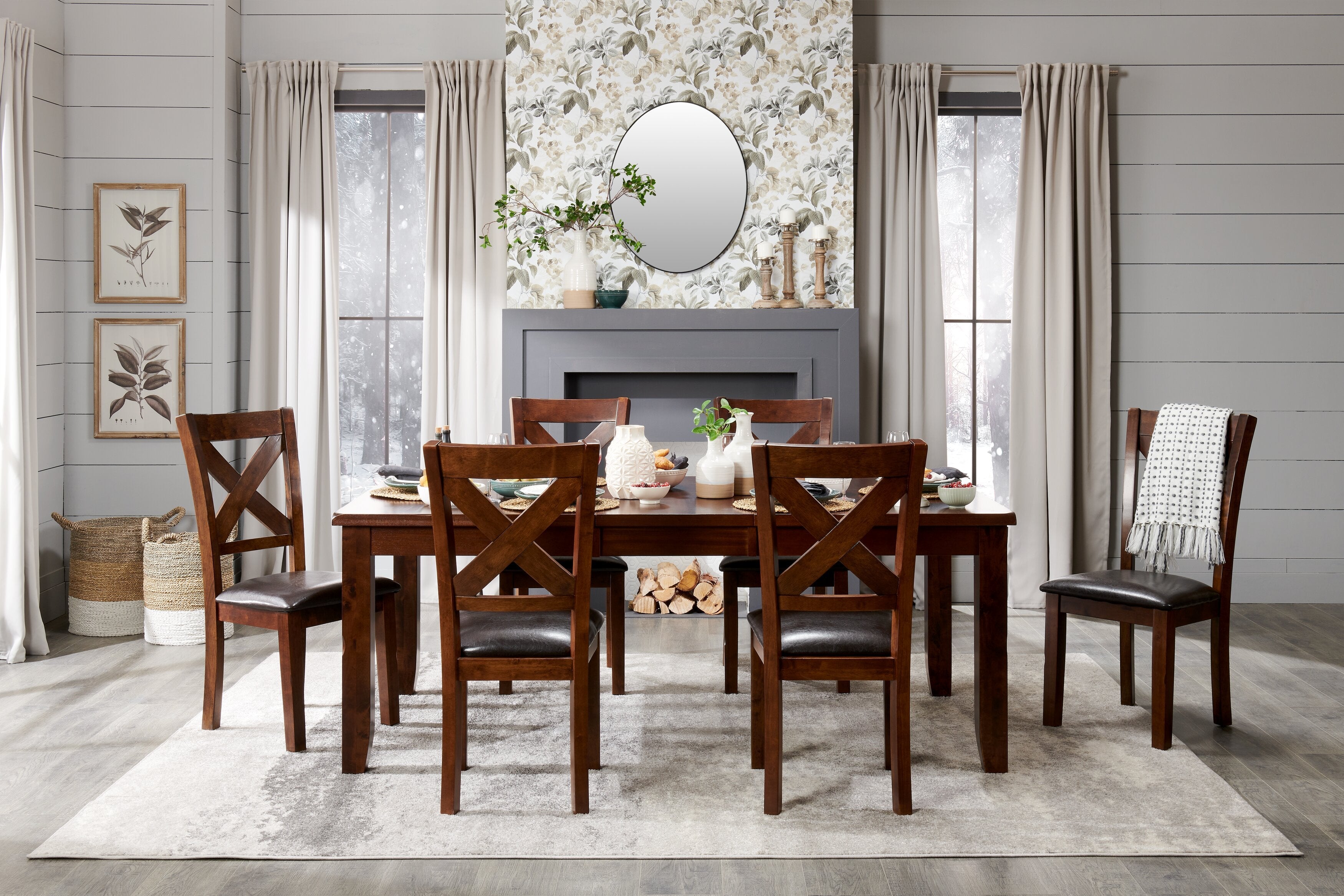 Talia Dining Chair with Vegan-Leather Fabric, Cross-Back - Brown | Chaise de salle à manger Talia en tissu de cuir végétalien avec dossier entrecroisé - brune