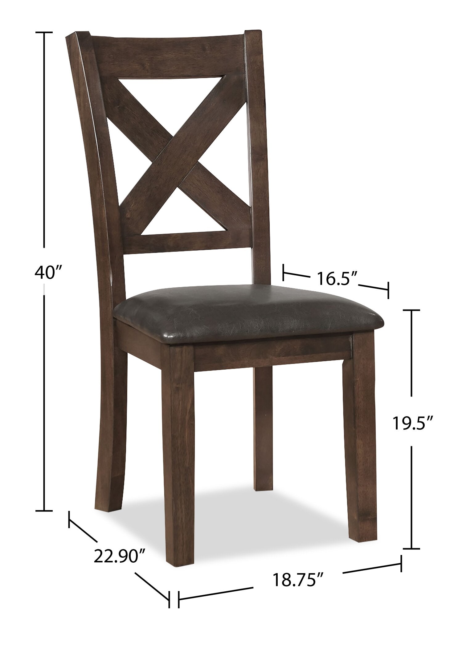 Talia Dining Chair with Vegan-Leather Fabric, Cross-Back - Brown | Chaise de salle à manger Talia en tissu de cuir végétalien avec dossier entrecroisé - brune