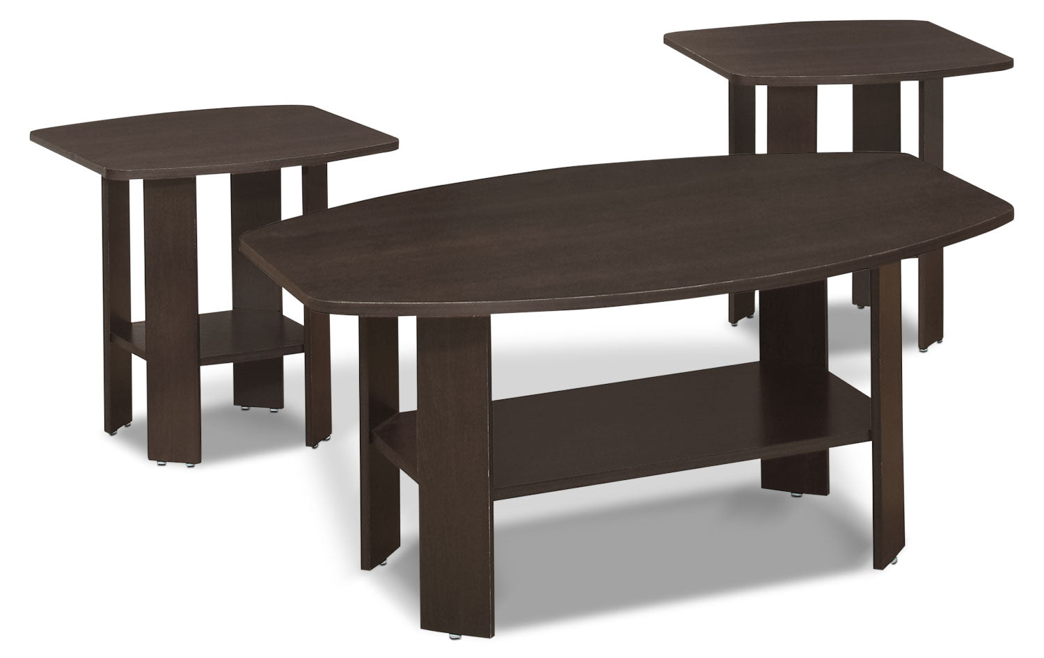 Rosario 36" Traditional 3-Pack Coffee + 2 End Tables with Shelf - Espresso|Ensemble 3 tables traditionnelles Rosario de 36 po (table à café et 2 tables de bout) avec tablette - espresso