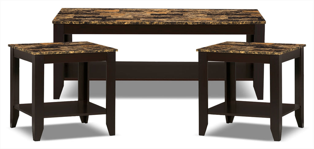 Roma  47.5" Rustic 3-Pack Coffee + 2 End Tables with Shelf - Cappucino Marble Look |Ensemble 3 tables rustiques Roma de 47,5 po (table à café et 2 tables de bout) avec tablette - imitation de marbre cappuccino