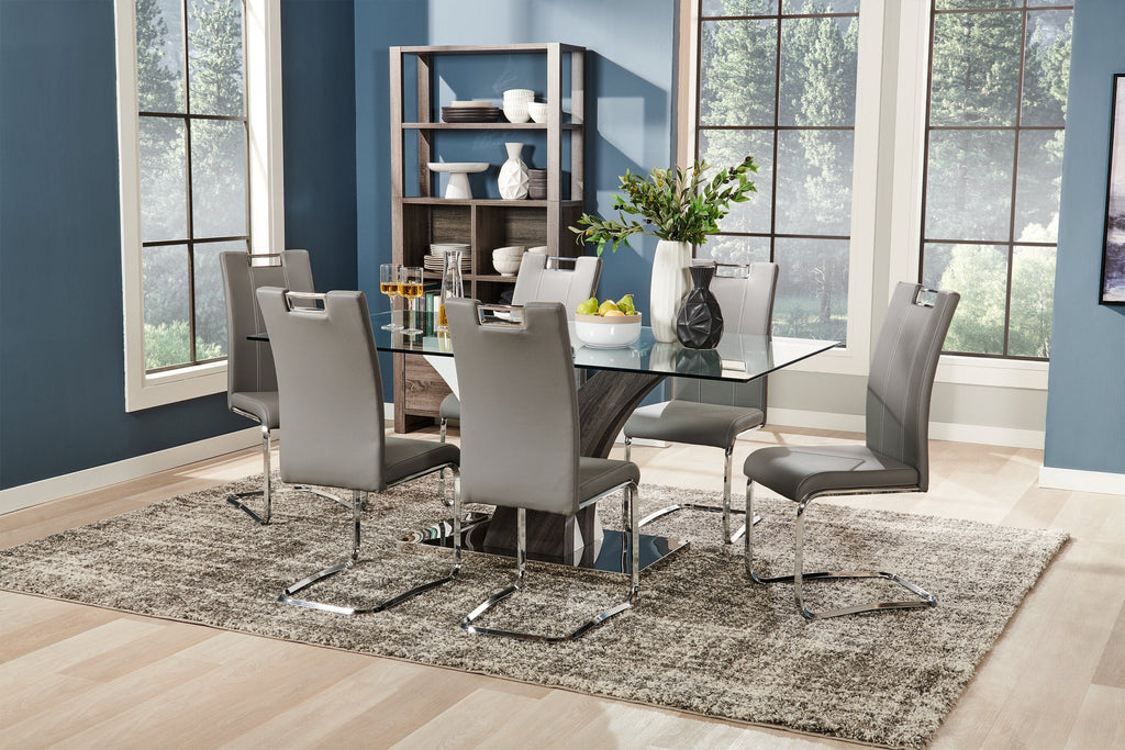 Tuxedo Dining Table with Glass Top, Pedestal Base, 72"W - Grey & White | Table de salle à manger Tuxedo de 72 po (L) avec dessus en verre et base piédestal - grise et blanche