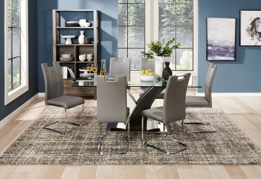 Tuxedo Dining Table with Glass Top, Pedestal Base, 72"W - Grey & White | Table de salle à manger Tuxedo de 72 po (L) avec dessus en verre et base piédestal - grise et blanche
