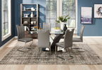 Tuxedo Dining Table with Glass Top, Pedestal Base, 72"W - Grey & White | Table de salle à manger Tuxedo de 72 po (L) avec dessus en verre et base piédestal - grise et blanche