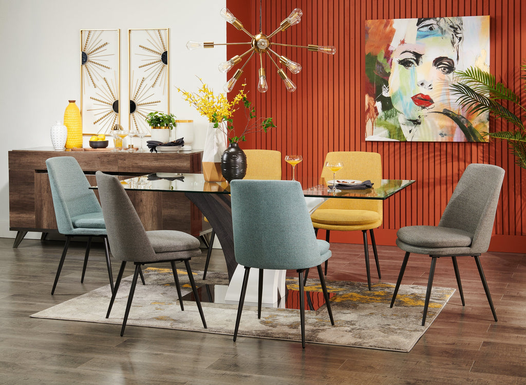 Tuxedo Dining Table with Glass Top, Pedestal Base, 72"W - Grey & White | Table de salle à manger Tuxedo de 72 po (L) avec dessus en verre et base piédestal - grise et blanche