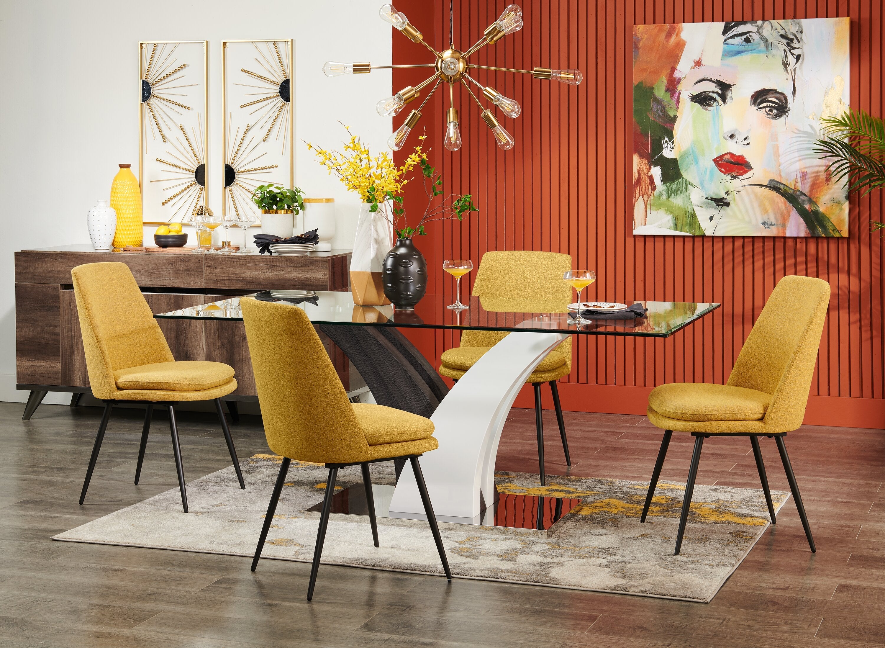 Tuxedo Dining Table with Glass Top, Pedestal Base, 72"W - Grey & White | Table de salle à manger Tuxedo de 72 po (L) avec dessus en verre et base piédestal - grise et blanche