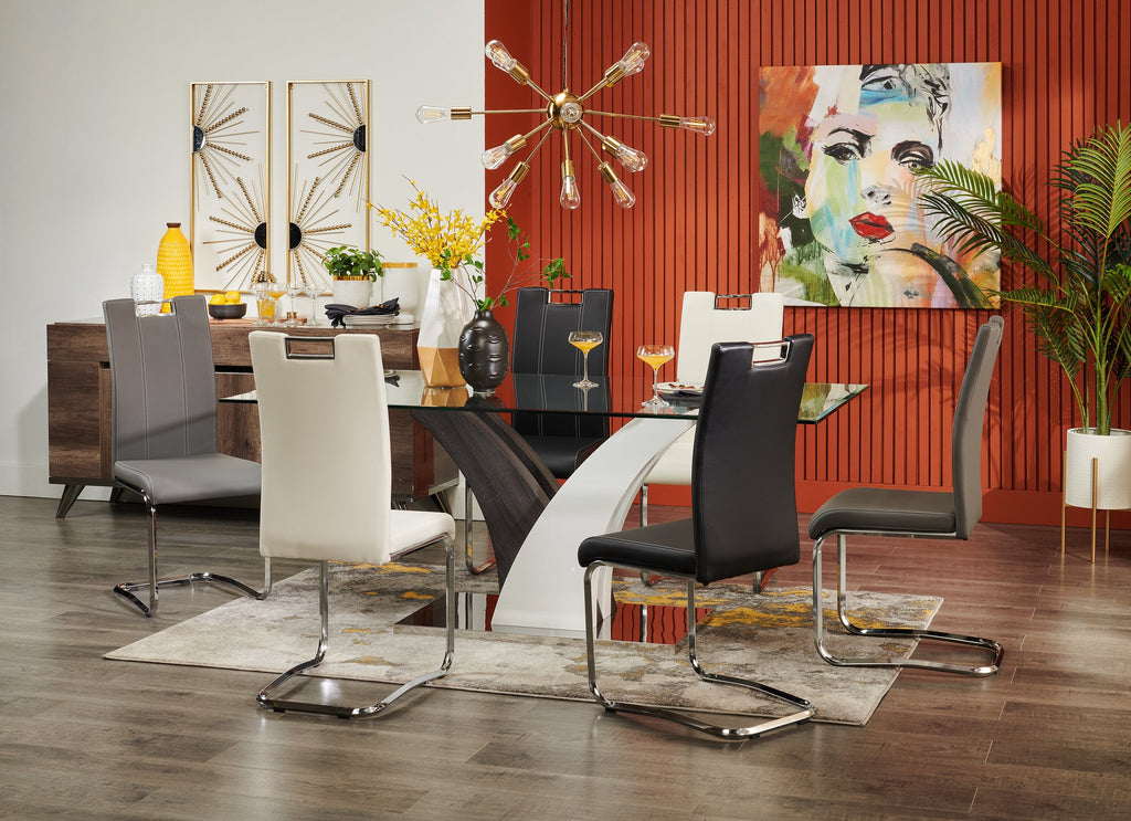 Tuxedo Dining Table with Glass Top, Pedestal Base, 72"W - Grey & White | Table de salle à manger Tuxedo de 72 po (L) avec dessus en verre et base piédestal - grise et blanche