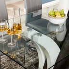 Tuxedo Dining Table with Glass Top, Pedestal Base, 72"W - Grey & White | Table de salle à manger Tuxedo de 72 po (L) avec dessus en verre et base piédestal - grise et blanche