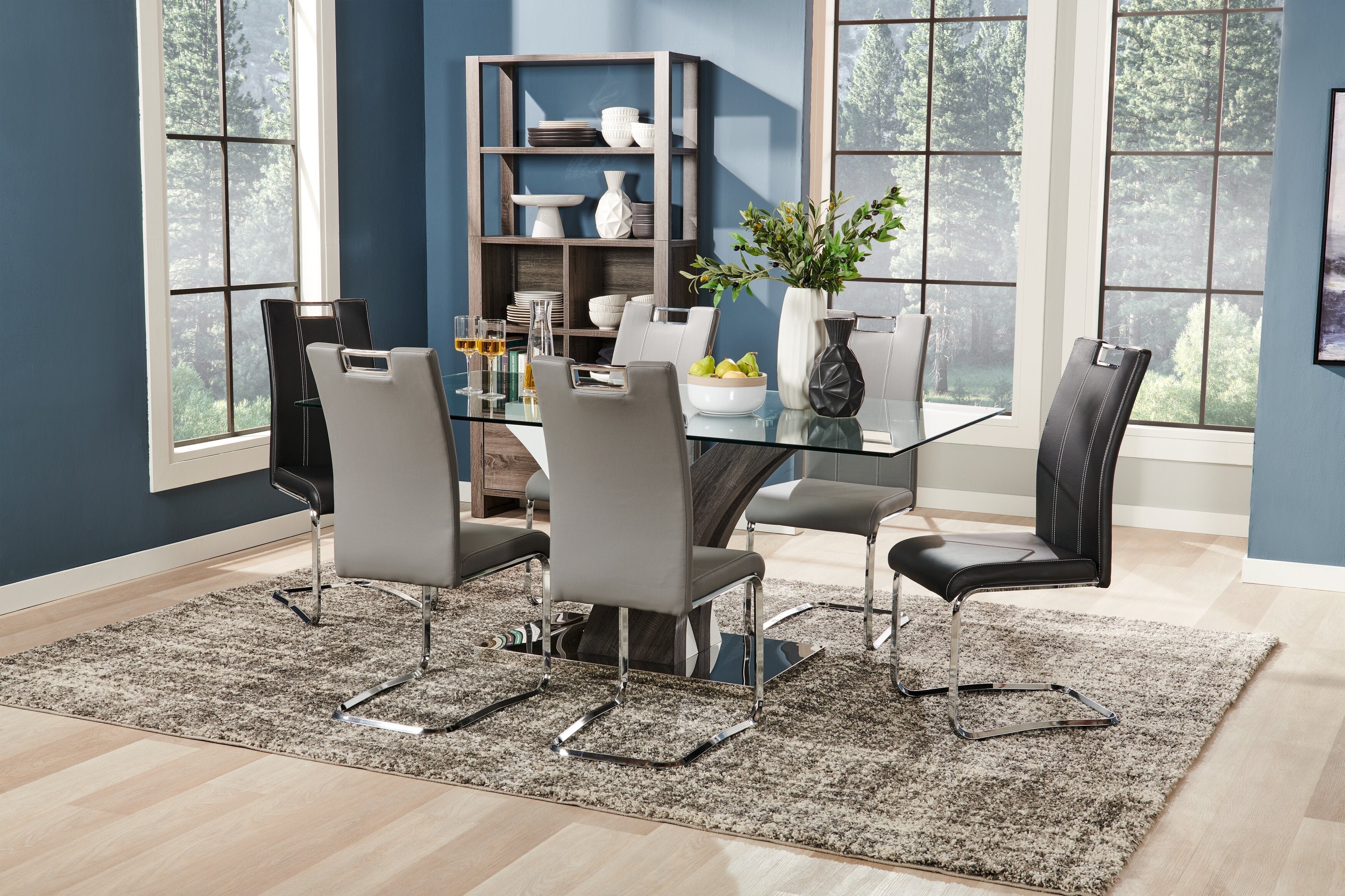 Tuxedo Dining Chair with Vegan-Leather Fabric, Metal - Black | Chaise de salle à manger Tuxedo en tissu de cuir végétalien et en métal - noire