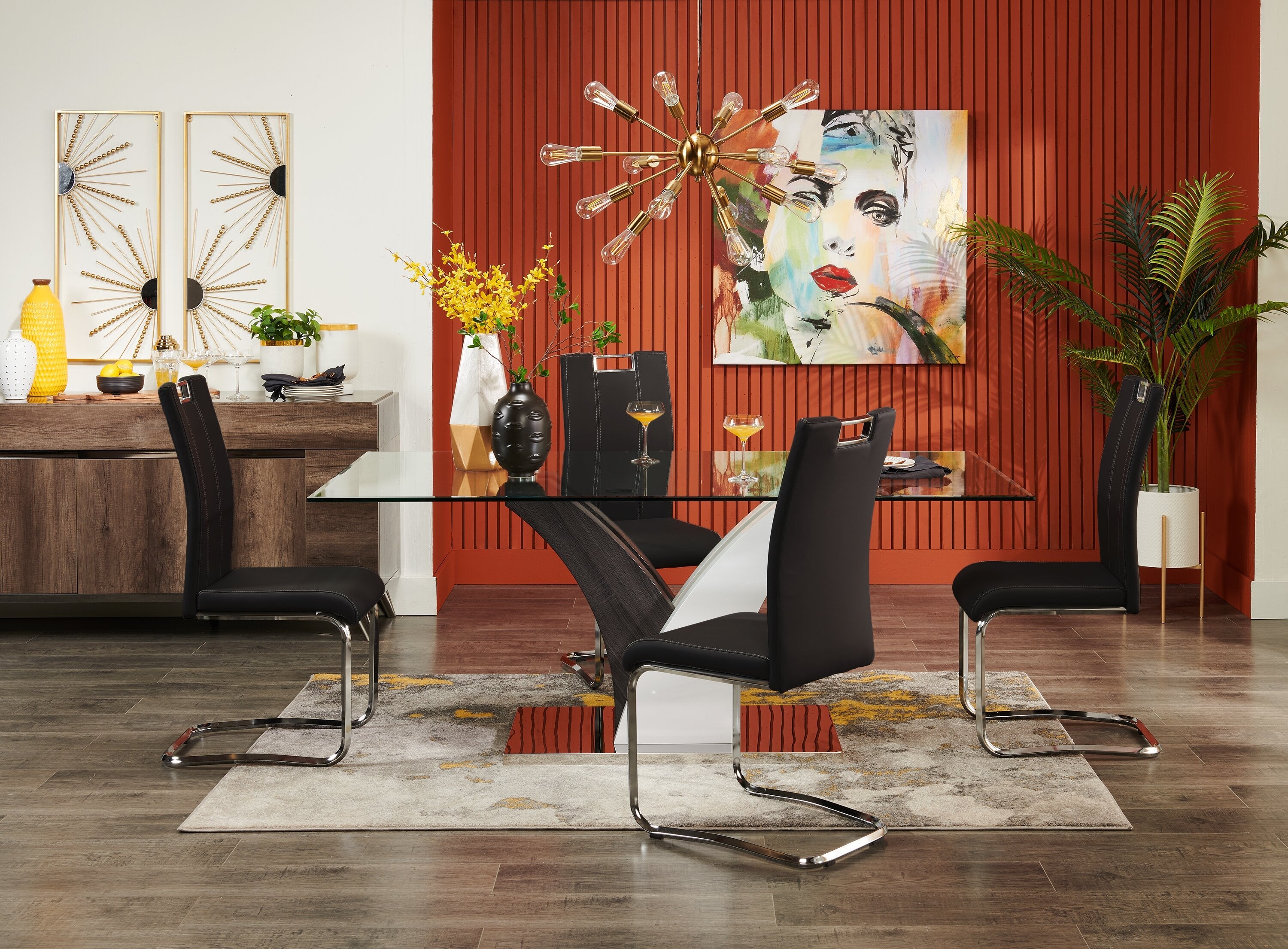 Tuxedo Dining Chair with Vegan-Leather Fabric, Metal - Black | Chaise de salle à manger Tuxedo en tissu de cuir végétalien et en métal - noire