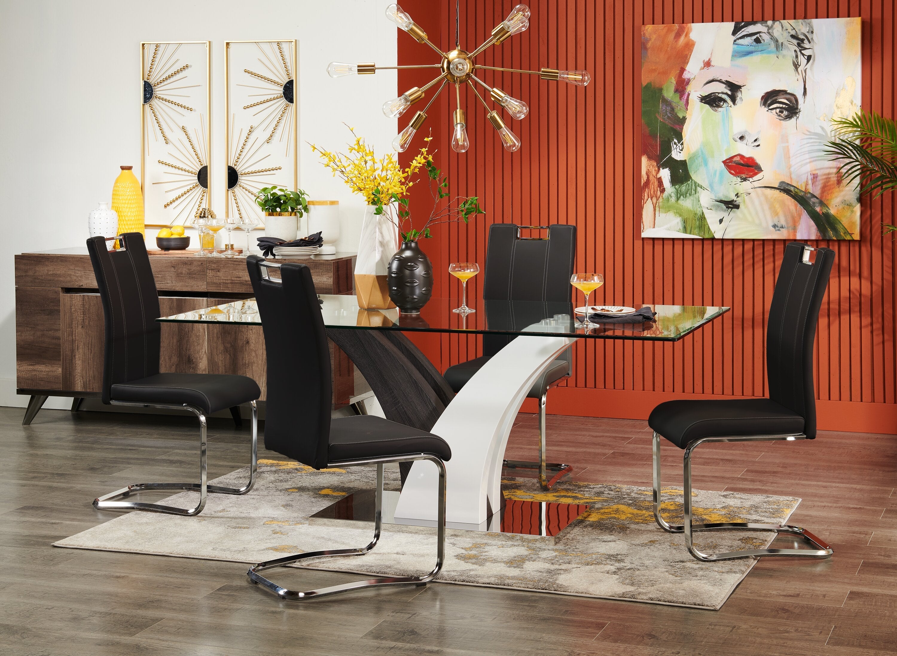 Tuxedo Dining Chair with Vegan-Leather Fabric, Metal - Black | Chaise de salle à manger Tuxedo en tissu de cuir végétalien et en métal - noire