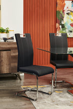 Tuxedo Dining Chair with Vegan-Leather Fabric, Metal - Black | Chaise de salle à manger Tuxedo en tissu de cuir végétalien et en métal - noire
