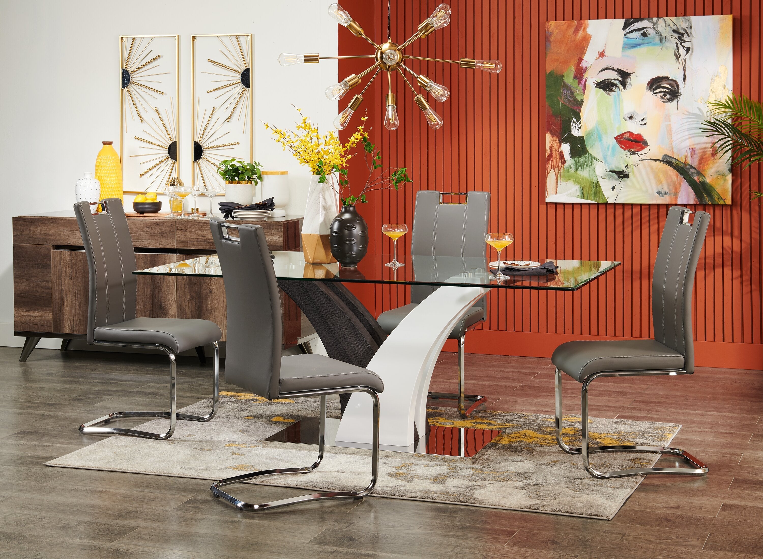 Tuxedo Dining Chair with Vegan-Leather Fabric, Metal - Grey | Chaise de salle à manger Tuxedo en tissu de cuir végétalien et en métal - grise