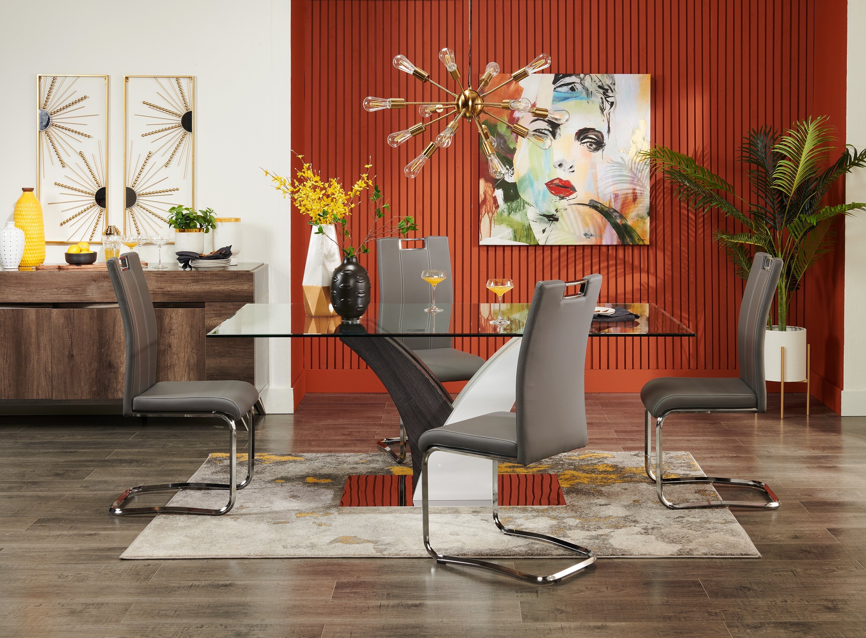 Tuxedo Dining Chair with Vegan-Leather Fabric, Metal - Grey | Chaise de salle à manger Tuxedo en tissu de cuir végétalien et en métal - grise