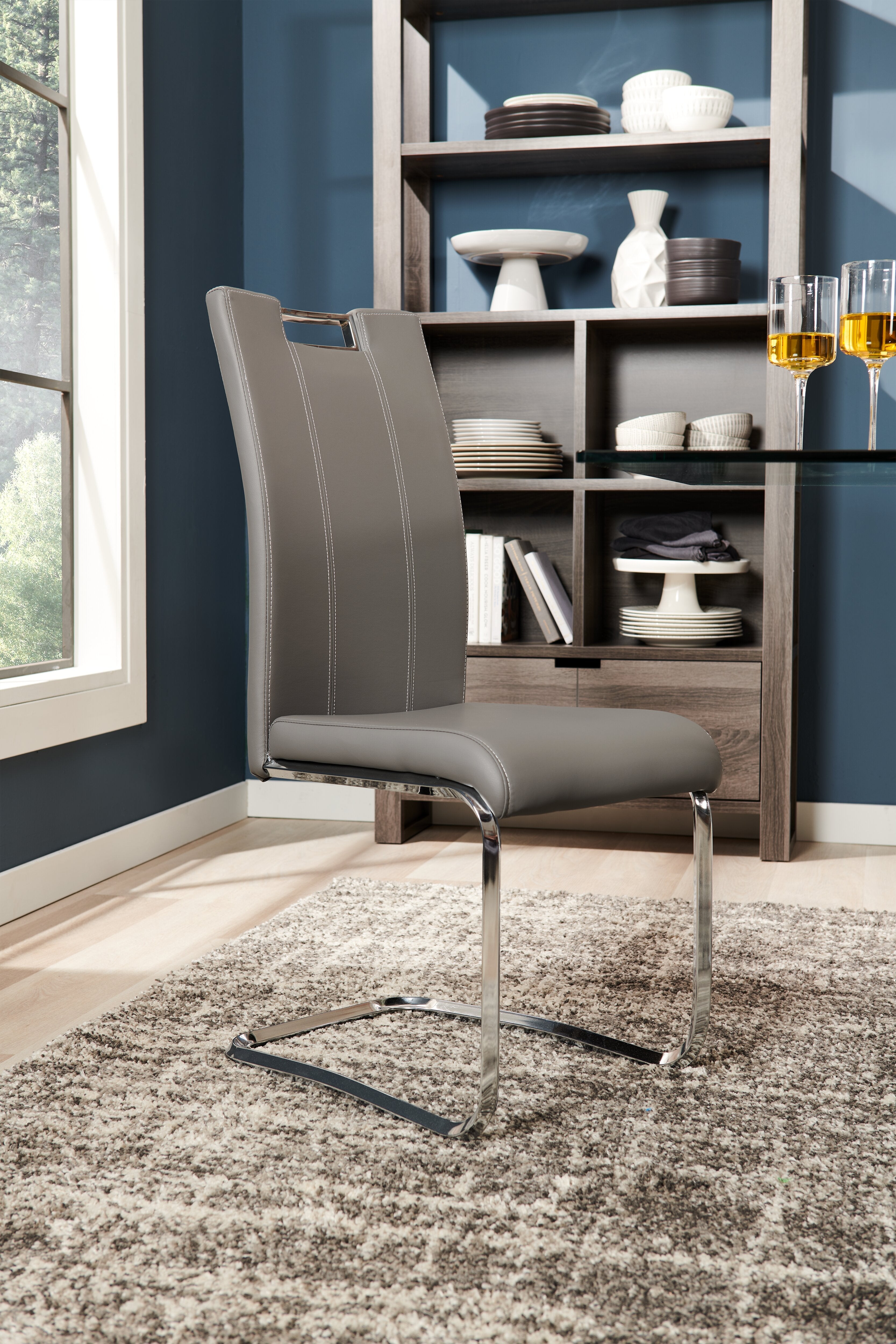 Tuxedo Dining Chair with Vegan-Leather Fabric, Metal - Grey | Chaise de salle à manger Tuxedo en tissu de cuir végétalien et en métal - grise