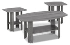 Rosario 36" Modern 3-Pack Coffee + 2 End Tables with Shelf - Grey |Ensemble 3 tables modernes Rosario de 36 po (table à café et 2 tables de bout) avec tablette - gris