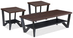 Arika 47.5" Modern 3-Pack Coffee + 2 End Tables with Shelf - Dark Walnut annd Black |Ensemble 3 tables modernes Arika de 47,5 po (table à café et 2 tables de bout) avec tablette - noyer foncé et noir