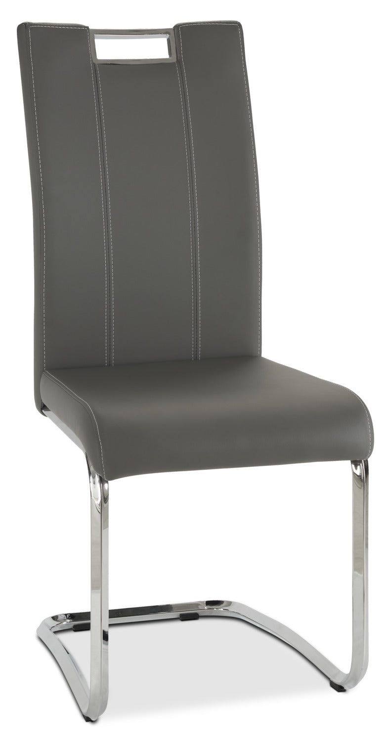 Tuxedo Dining Chair with Vegan-Leather Fabric, Metal - Grey | Chaise de salle à manger Tuxedo en tissu de cuir végétalien et en métal - grise