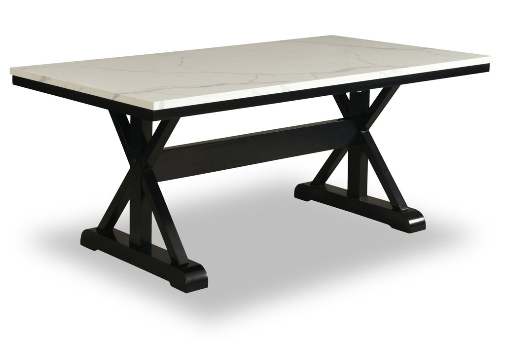 Verona Dining Table with Culture Marbled Top, Trestle Base, 70"W - White | Table de salle à manger Verona de 70 po (L) avec dessus en marbre synthétique et base à tréteaux - blanche