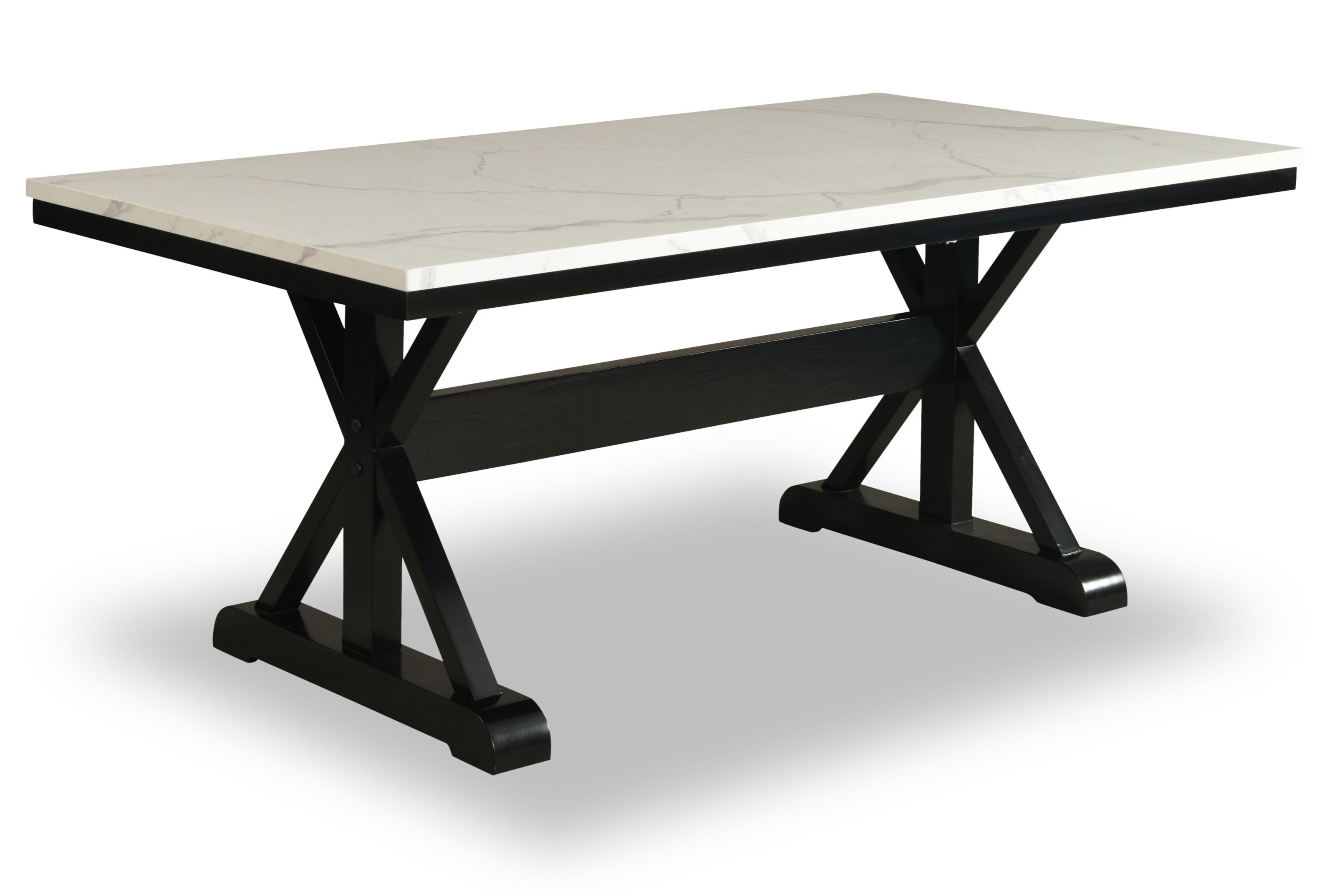 Verona Dining Table with Culture Marbled Top, Trestle Base, 70"W - White | Table de salle à manger Verona de 70 po (L) avec dessus en marbre synthétique et base à tréteaux - blanche