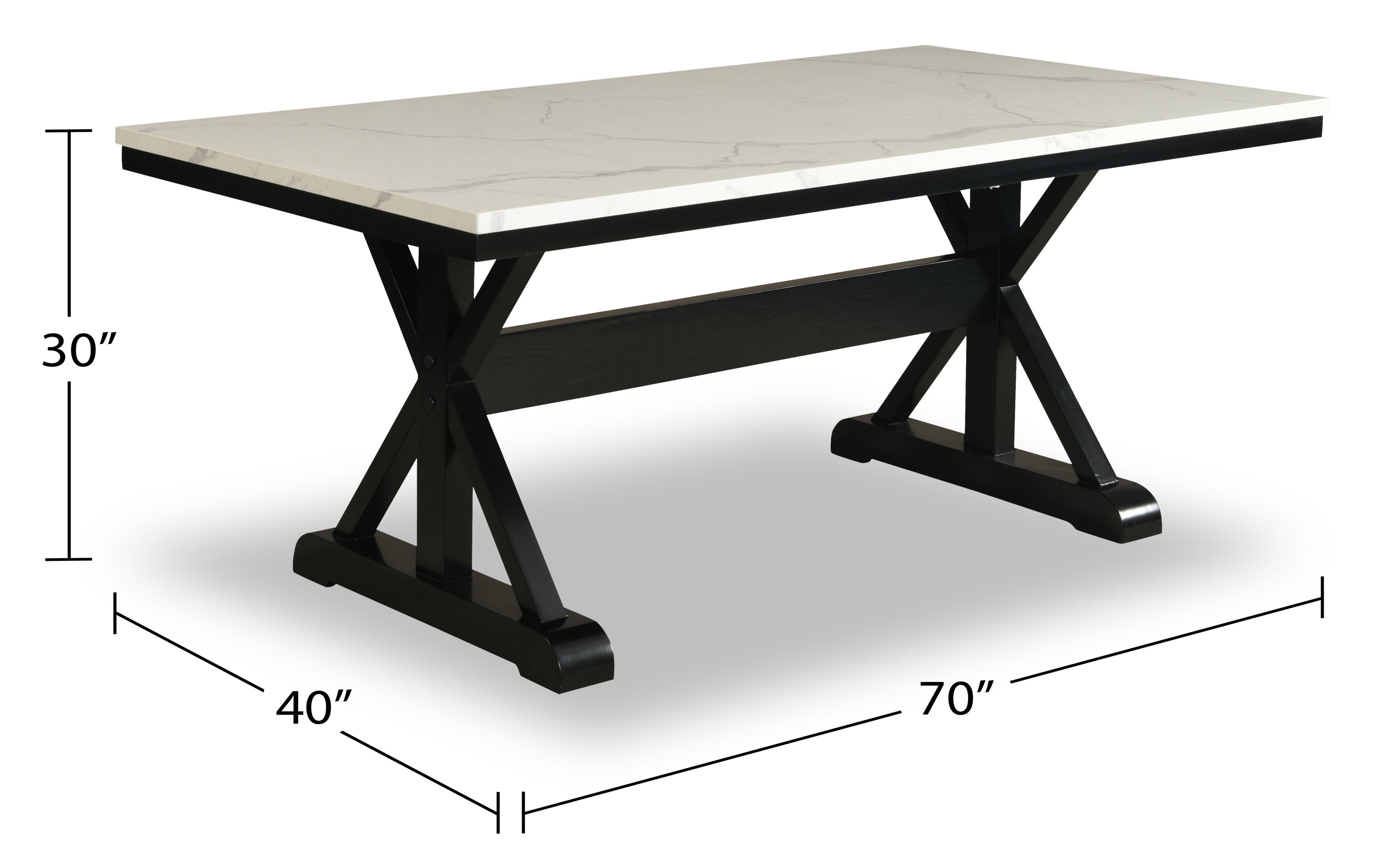 Verona Dining Table with Culture Marbled Top, Trestle Base, 70"W - White | Table de salle à manger Verona de 70 po (L) avec dessus en marbre synthétique et base à tréteaux - blanche