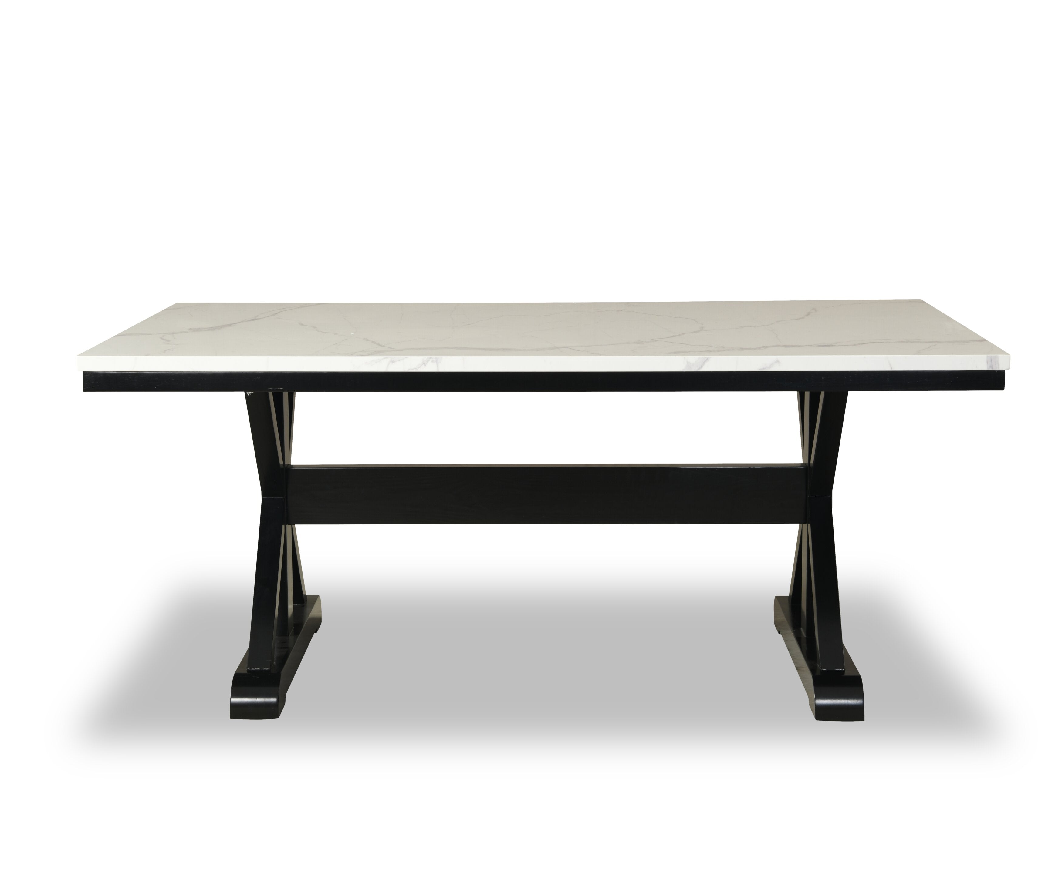 Verona Dining Table with Culture Marbled Top, Trestle Base, 70"W - White | Table de salle à manger Verona de 70 po (L) avec dessus en marbre synthétique et base à tréteaux - blanche