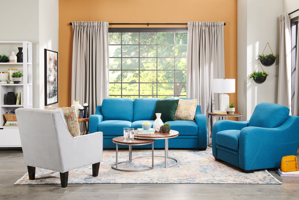 Veranasi 30" Rustic Round Nesting Coffee Tables - Washed Light Brown Wood Top and Iron Legs|Tables à café gigognes rondes rustiques Veranasi de 30 po - dessus en bois brun clair délavé et pattes en fer