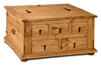 Santa Fe Rustico 35.5" Rustic Square Coffee Table with Storage - Natural Pine with Trunk Style|Table à café carrée rustique Santa Fe Rustico de 35,5 po avec rangement - pin naturel avec style coffre